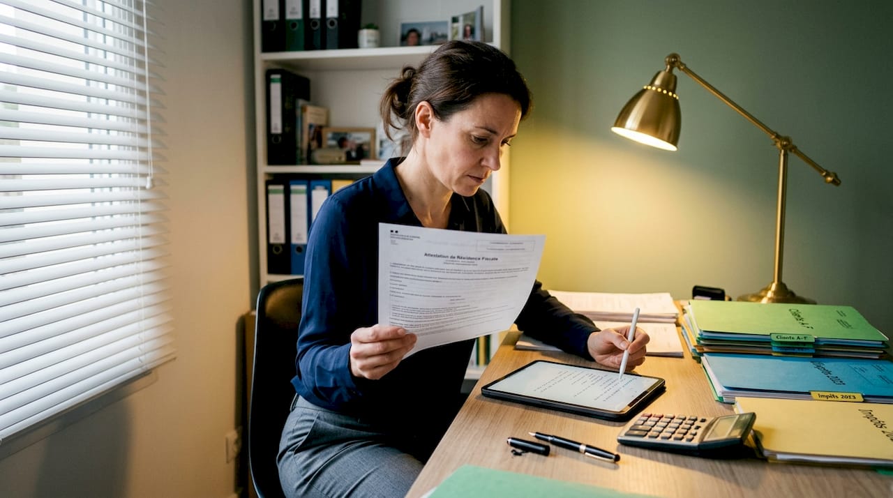 Un conseiller financier examine attentivement les justificatifs de résidence pour s'assurer de leur conformité et mieux accompagner ses clients dans leurs démarches.