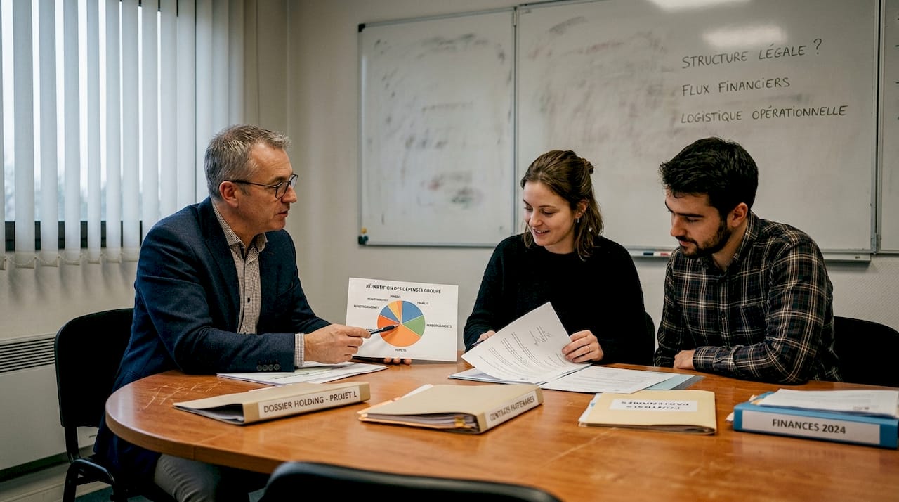 Réunion de travail avec les conseillers sur la structuration de la société holding