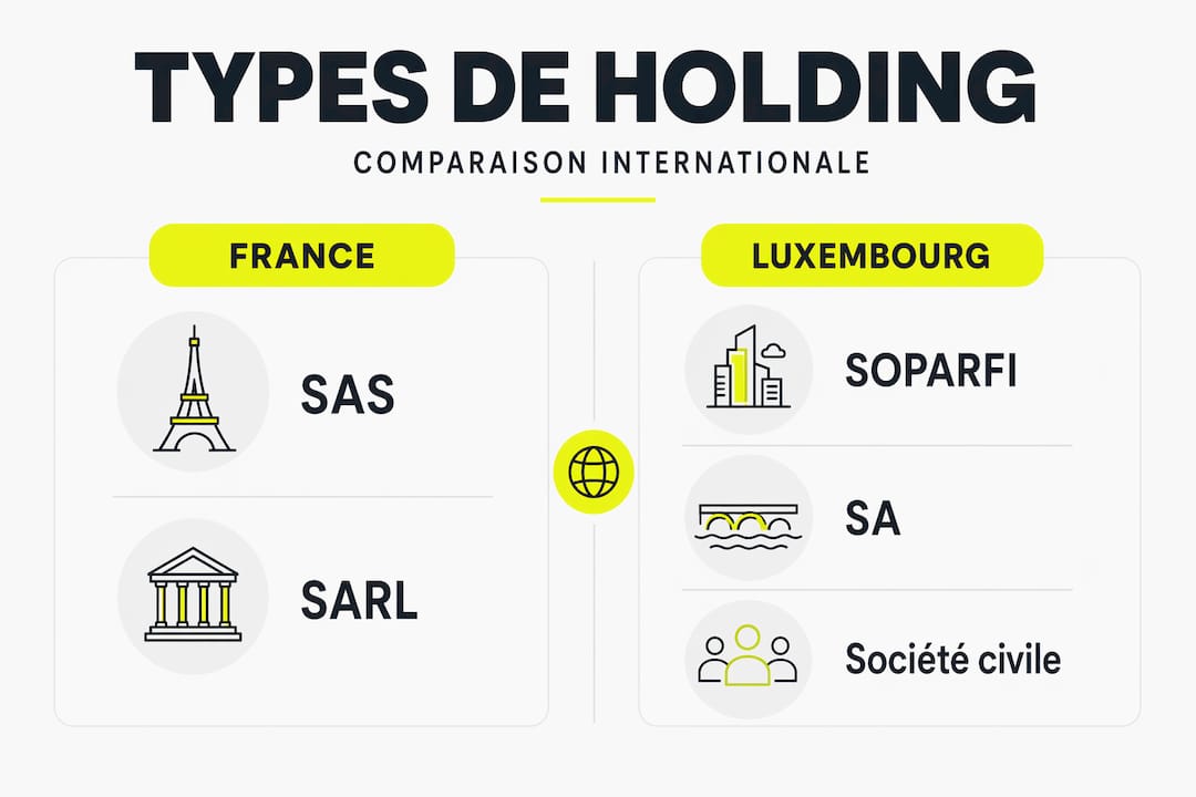 Infographie comparative sur les formes de holdings : France vs Luxembourg