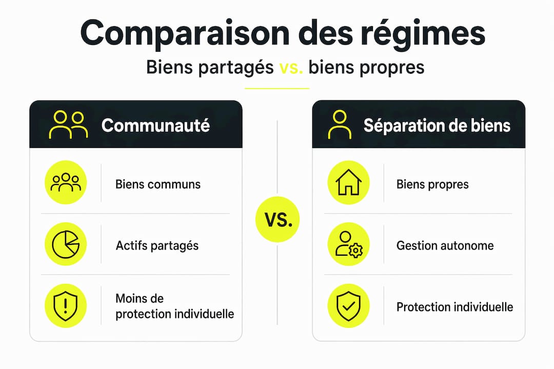 Comparatif visuel des différents régimes matrimoniaux