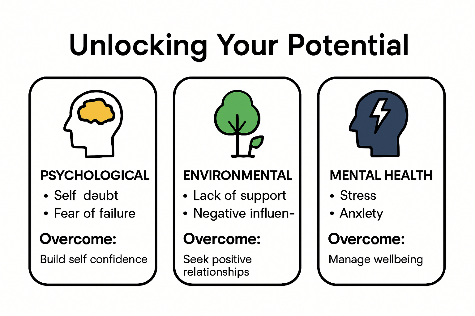 Infographic of barriers to unlocking potential and strategies to overcome