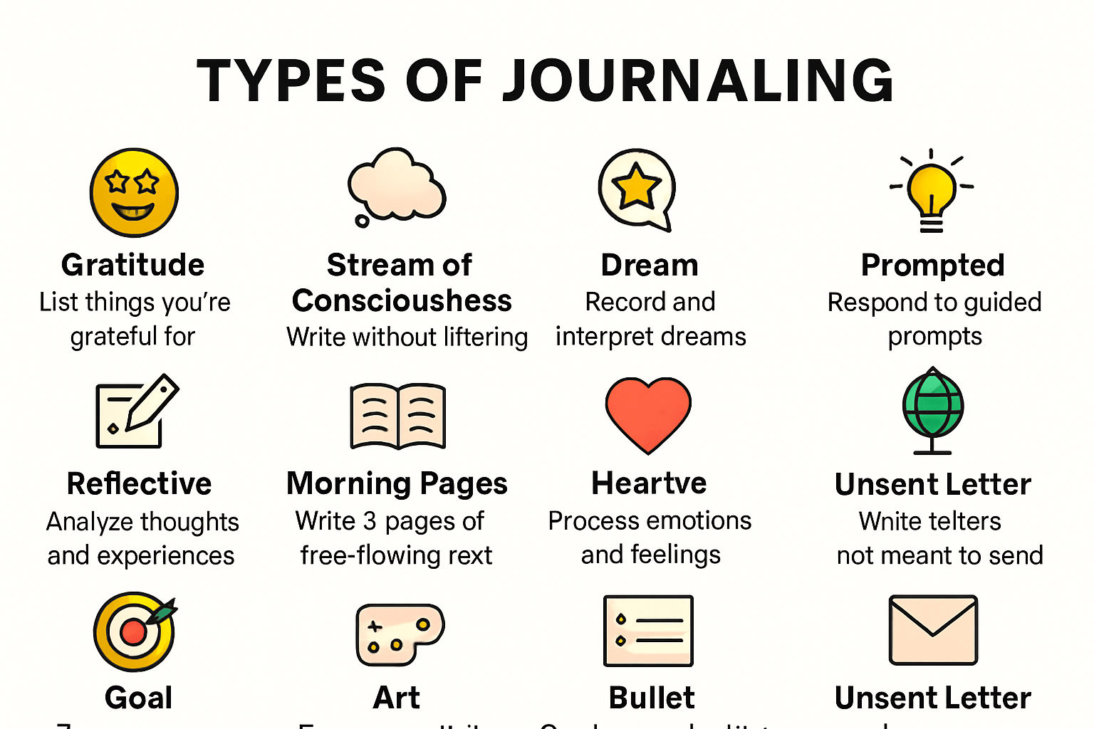 Comparison chart of 12 types of journaling methods