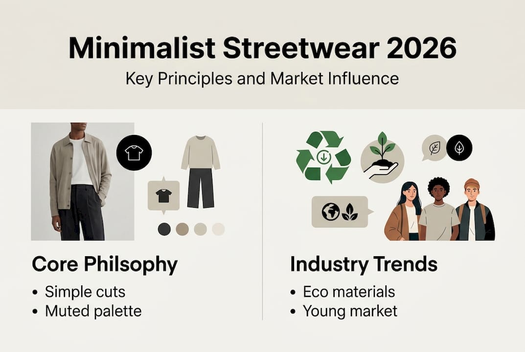 Infographic with minimalist streetwear trends and principles