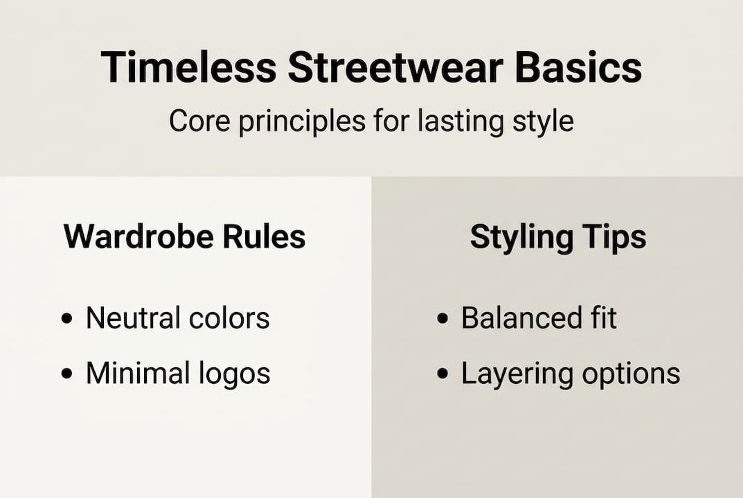 Infographic on timeless streetwear principles and tips