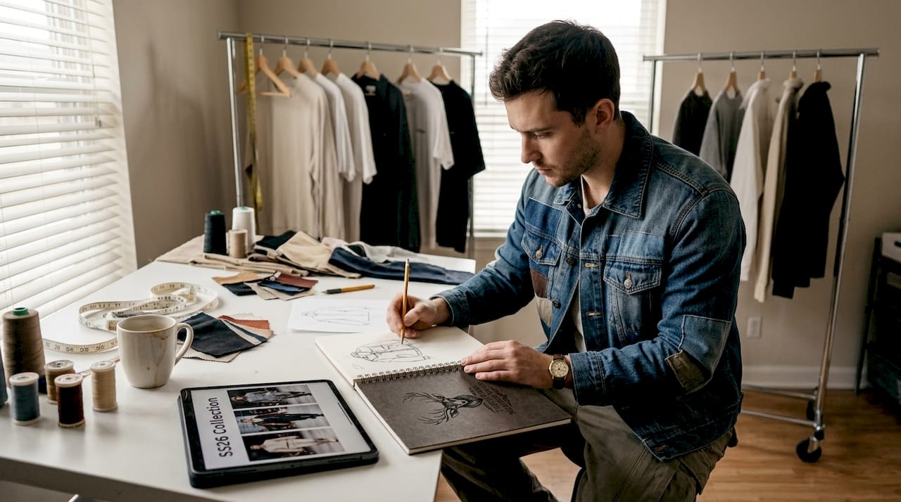 Designer sketches expressive urban streetwear style