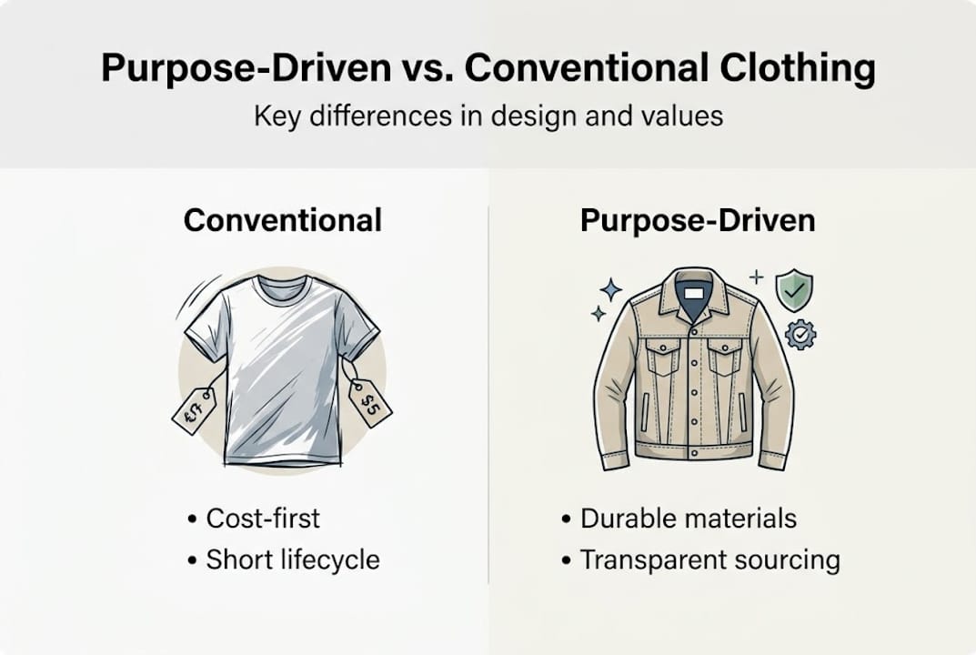 Infographic compares conventional and purpose-driven clothing