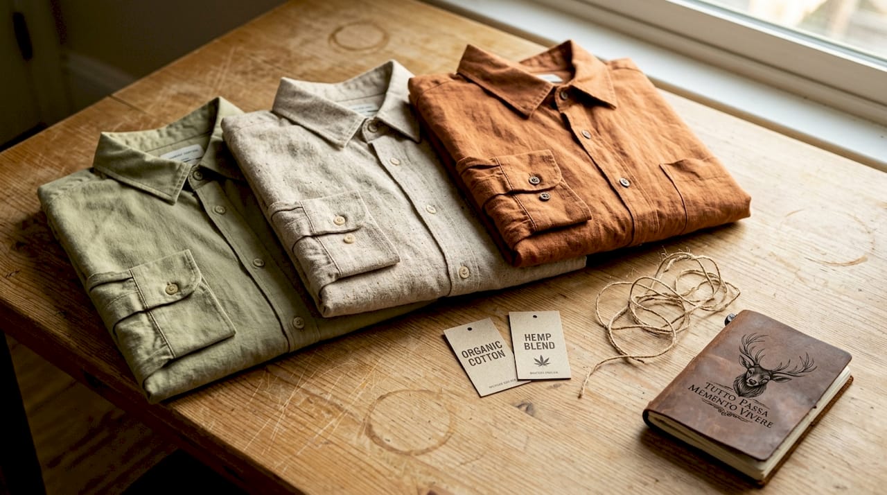 Folded organic cotton, hemp, linen shirts