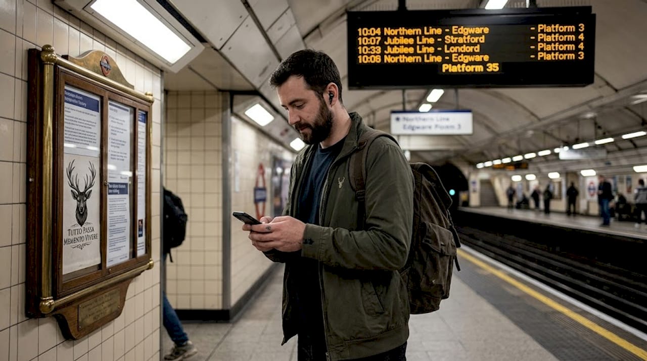 Commuter wearing minimalist mental strength clothing