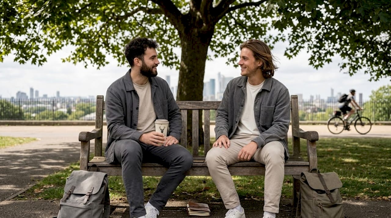 Friends in versatile minimalist streetwear