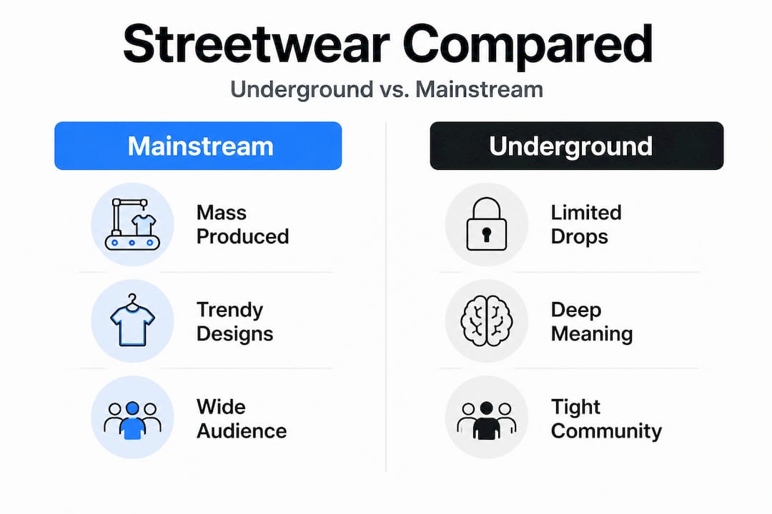 Infographic comparing underground and mainstream streetwear