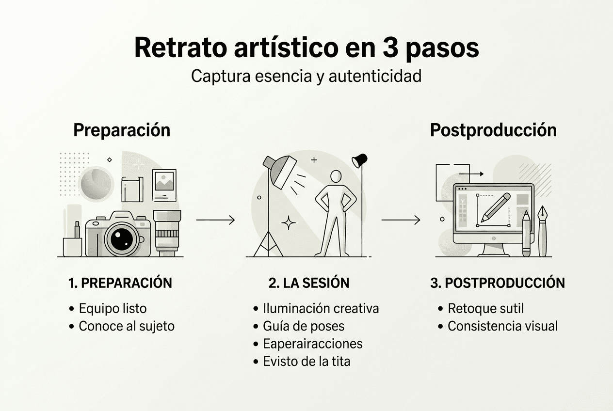 Infografía con los pasos esenciales para crear un retrato artístico