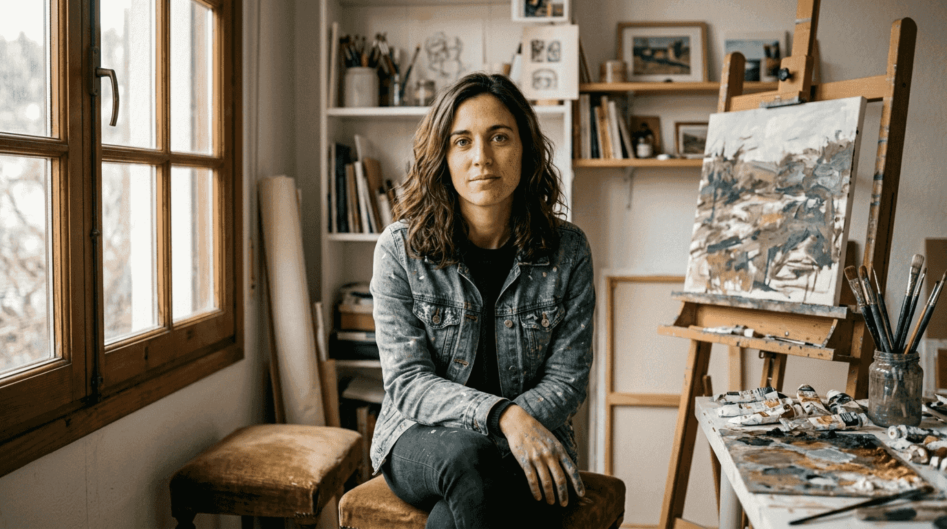 Retrato de estudio con una mirada intensa y directa a la cámara