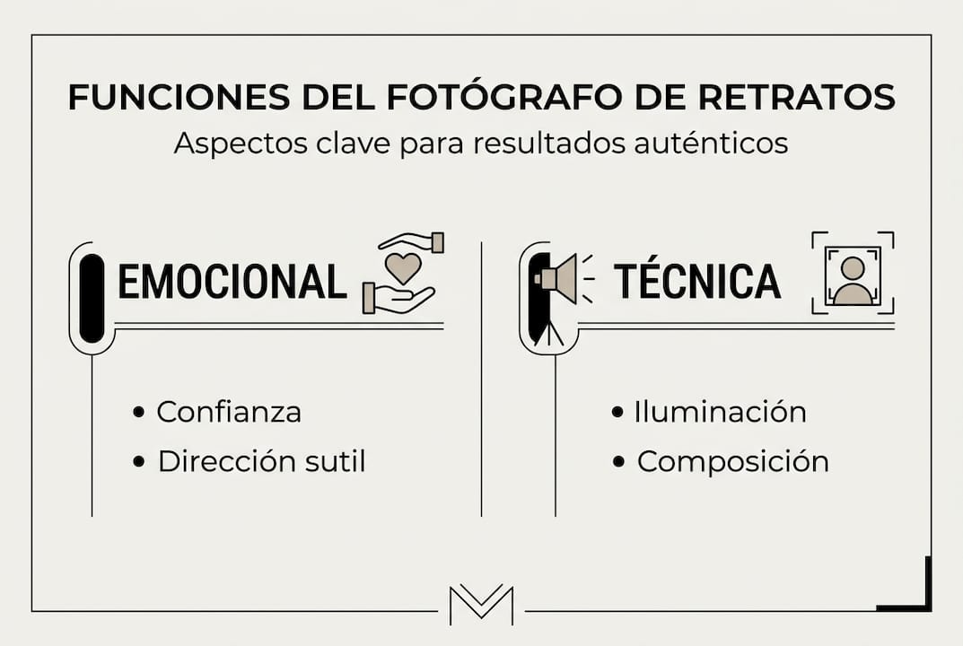 Infografía sobre el papel emocional y las técnicas clave del fotógrafo
