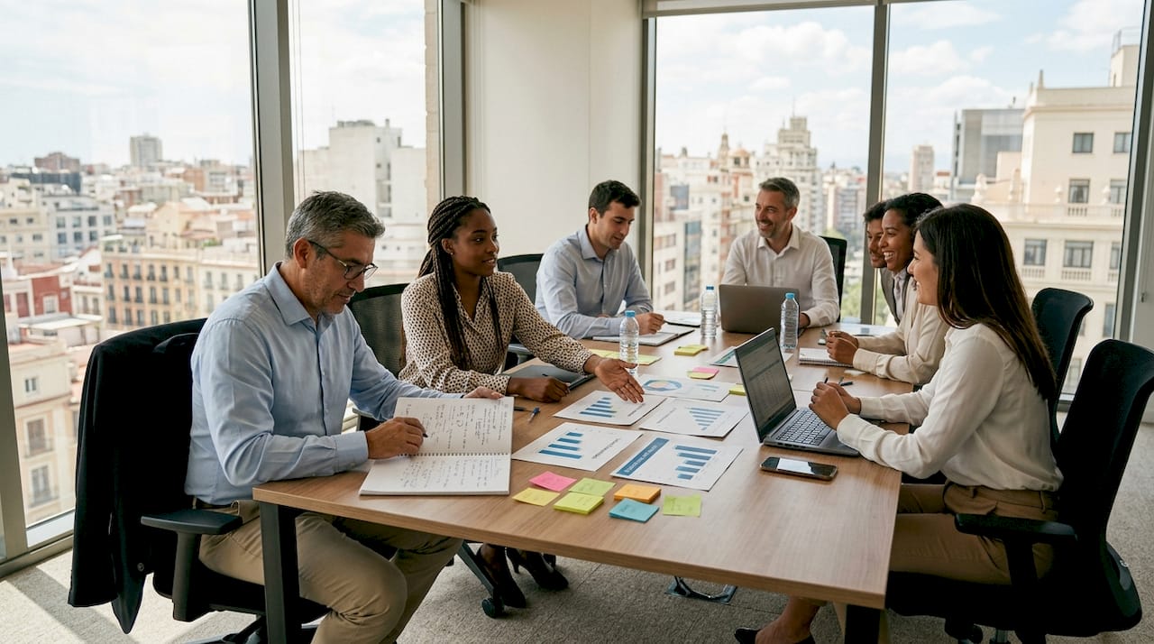 Equipo de trabajo compartiendo una reunión relajada en un ambiente natural