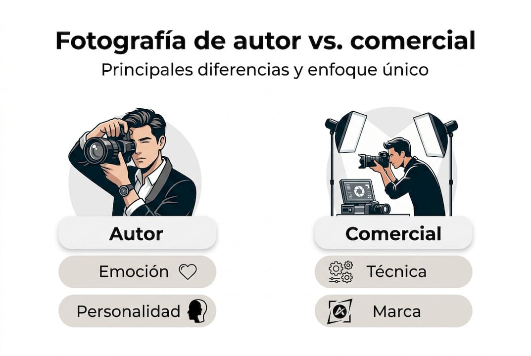 Infografía que muestra las diferencias entre fotografía artística y fotografía comercial