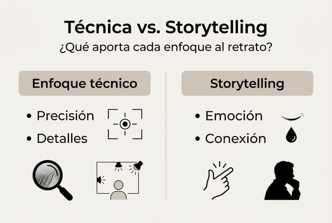 Infografik: Worin unterscheiden sich Porträts, die mit Technik gemacht werden, von denen, die eine Geschichte erzählen?