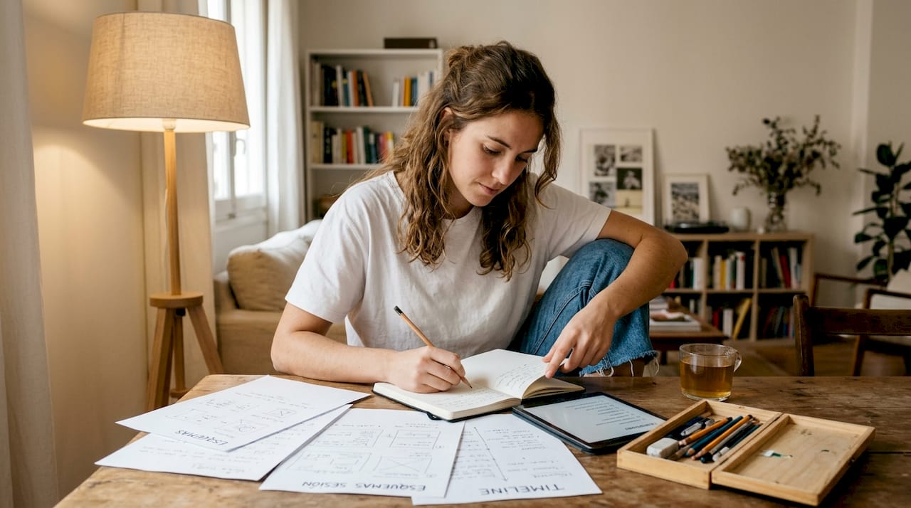 Fotografin, die die Details für eine kreative Porträtsitzung organisiert