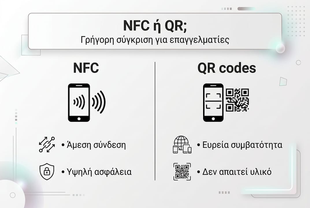 Ε infografικό με επαγγελματική ανάλυση: NFC ή QR codes – ποια τεχνολογία ταιριάζει καλύτερα στις σύγχρονες επιχειρήσεις;