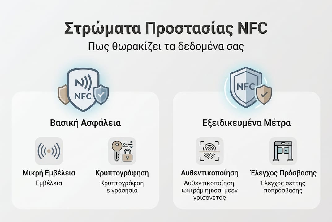 Εικονογραφημένη παρουσίαση των επιπέδων ασφαλείας με τεχνολογία NFC