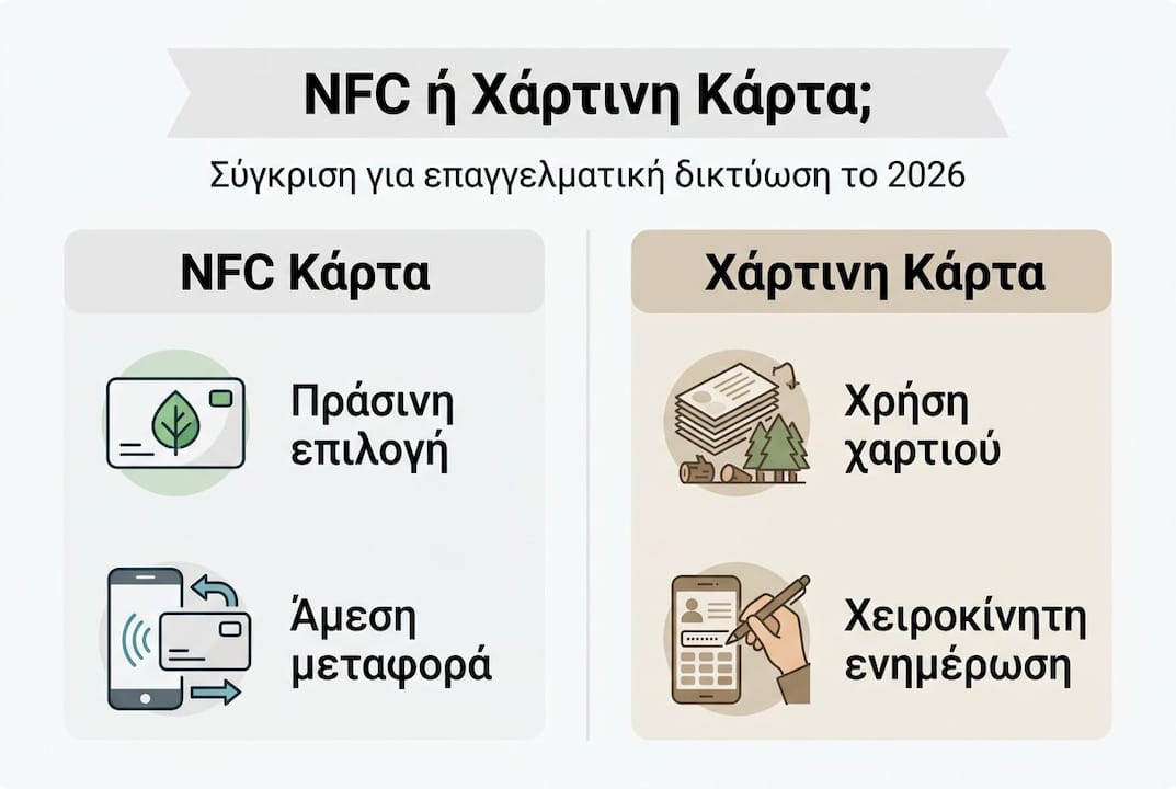Γραφικό που αναδεικνύει τις διαφορές ανάμεσα στις επαγγελματικές κάρτες NFC και τις παραδοσιακές χάρτινες κάρτες