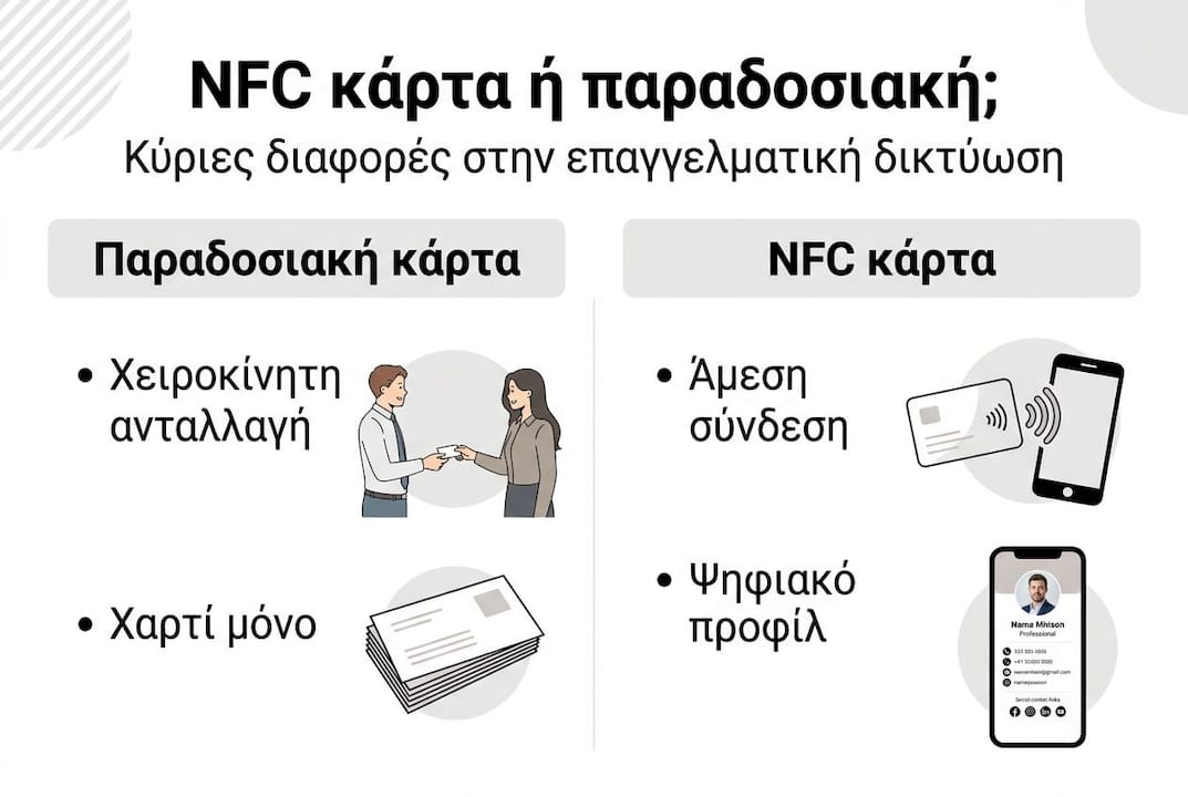 Γραφικό με τις βασικές διαφορές ανάμεσα στο NFC και τις παραδοσιακές κάρτες