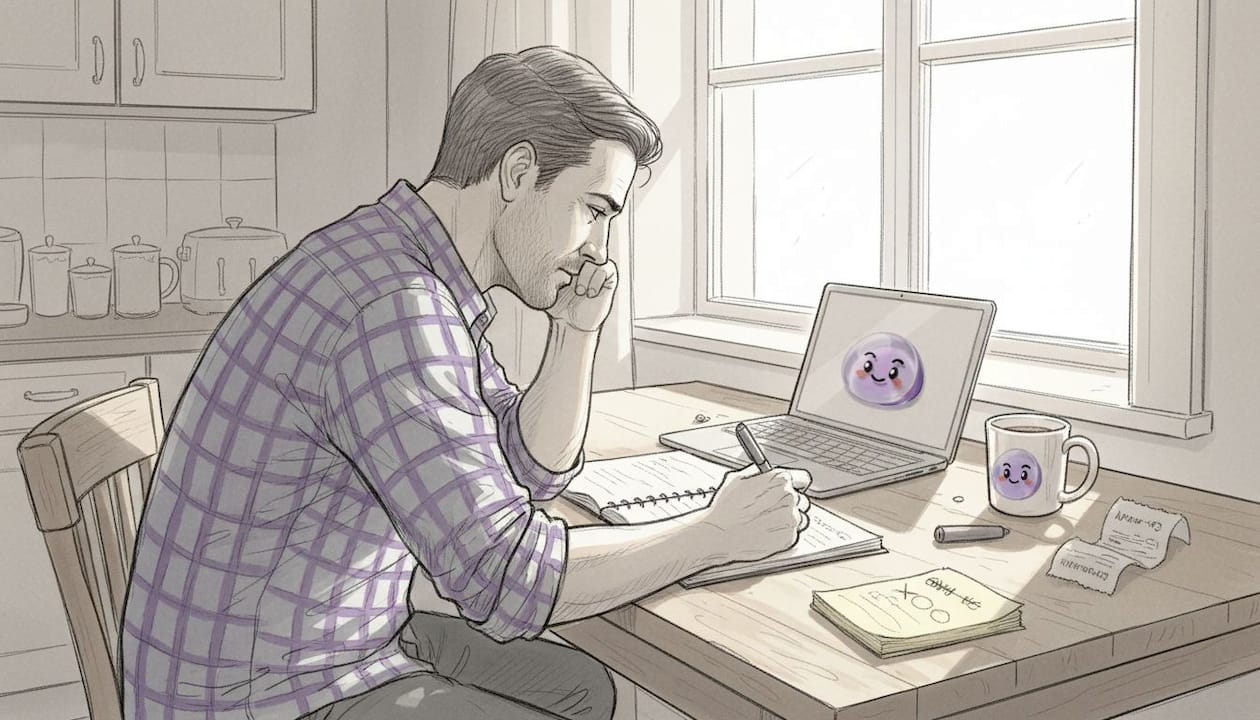Man writing in journal at kitchen table