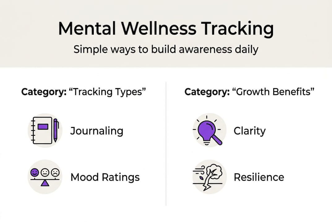 Infographic showing mental wellness tracking types and benefits