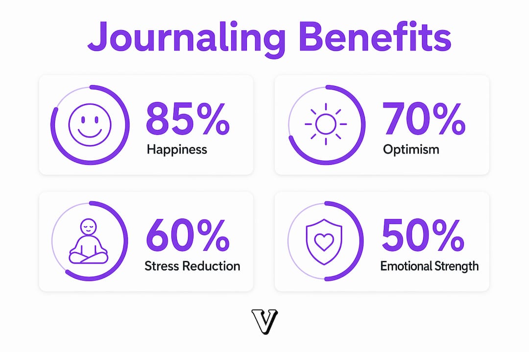 Infographic displaying journaling benefits with stats