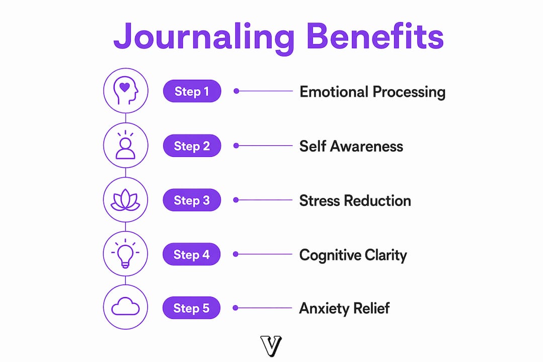 Infographic showing mental health journaling benefits in steps