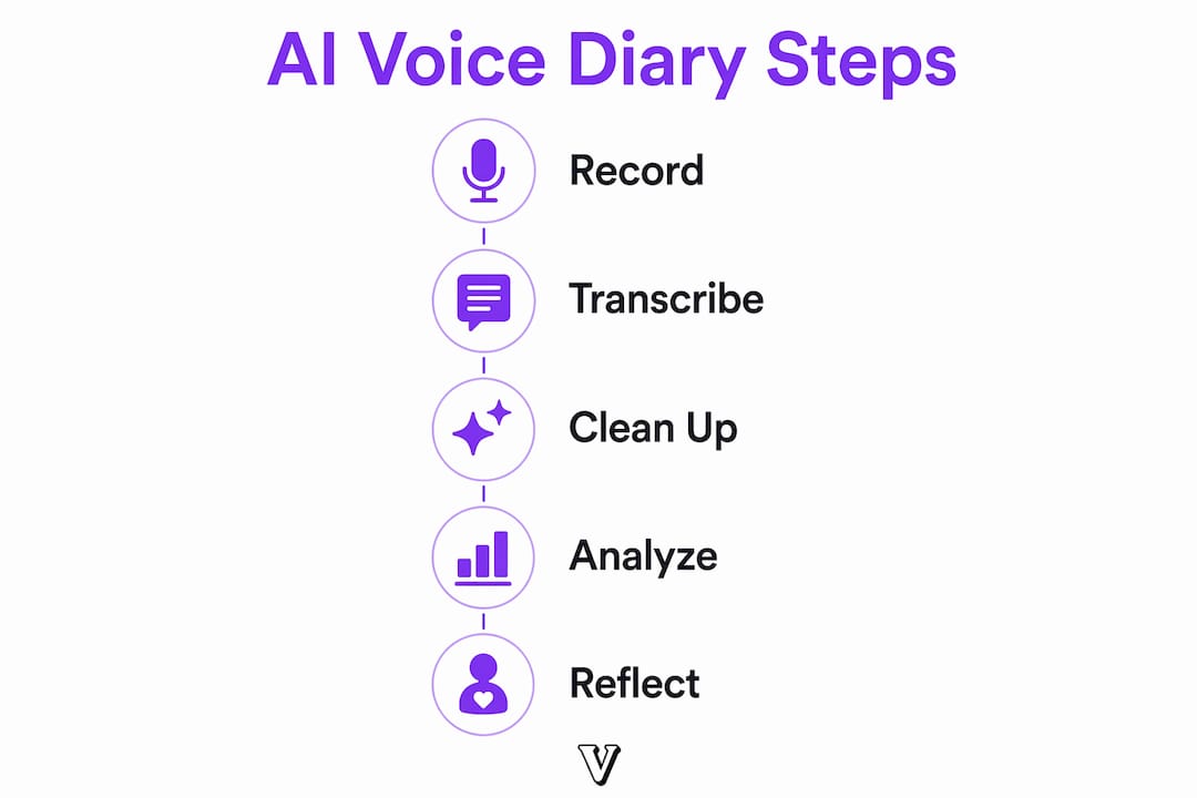 Infographic showing AI voice diary process steps