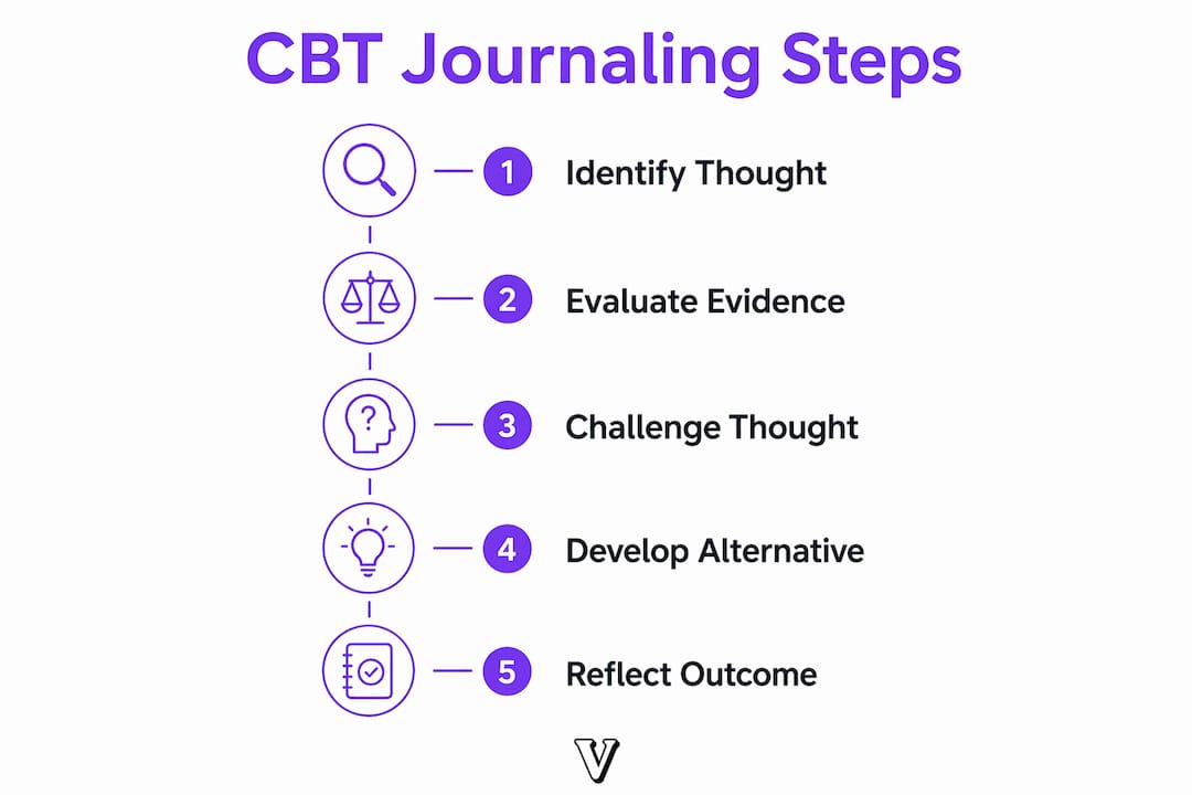 Infographic showing CBT journaling 5-step process