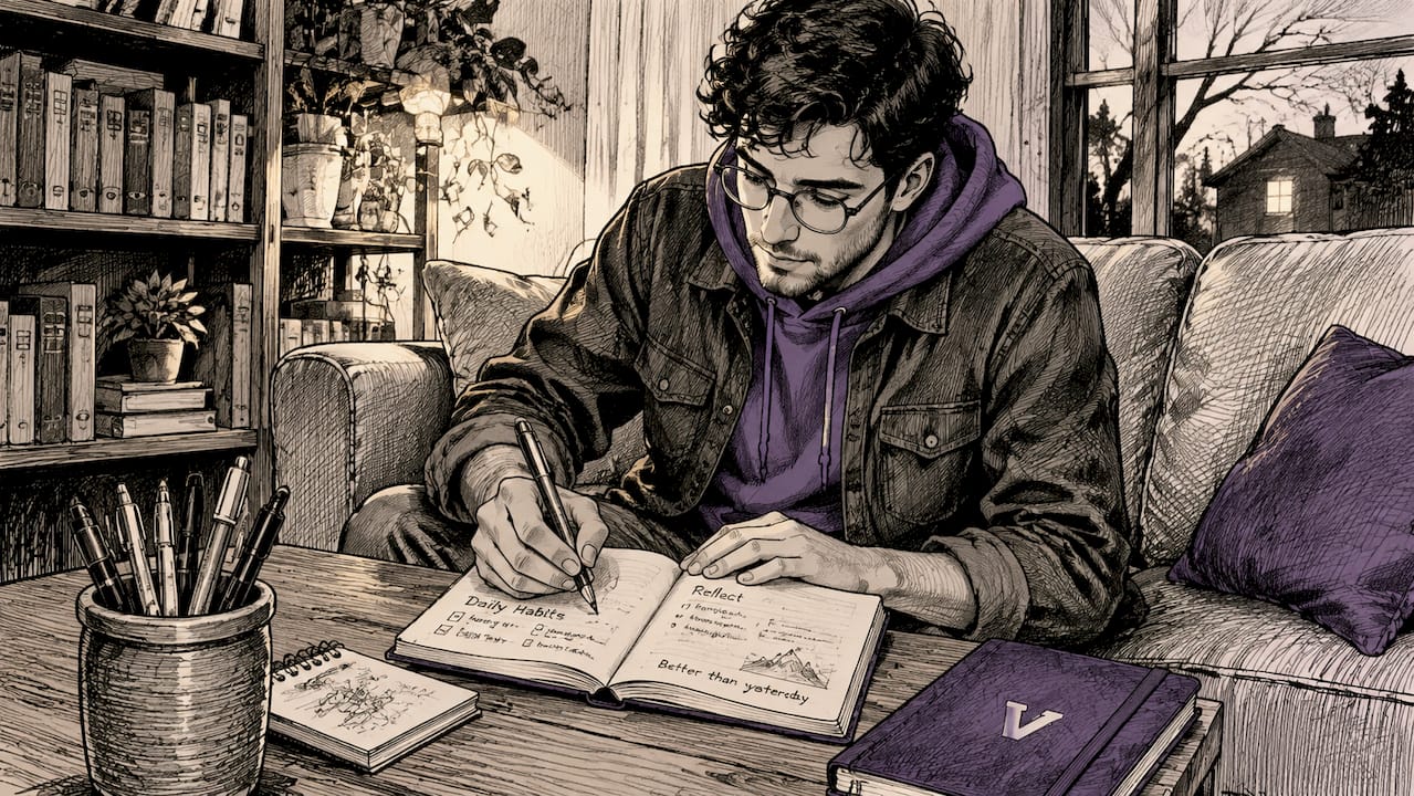 Man journaling to reflect on habit formation