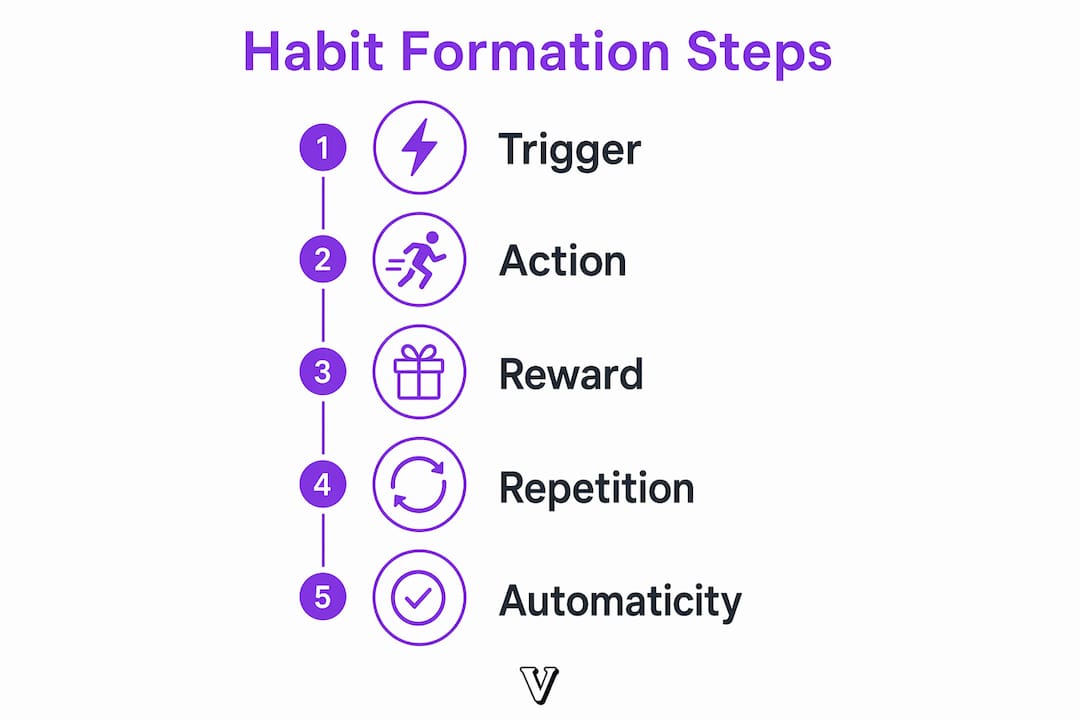 Infographic illustrating steps in habit formation process