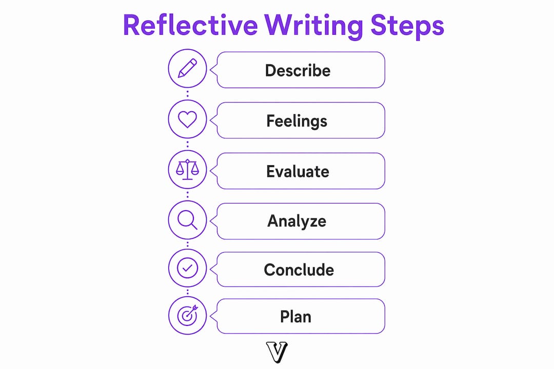 Infographic outlining six-step reflective writing process