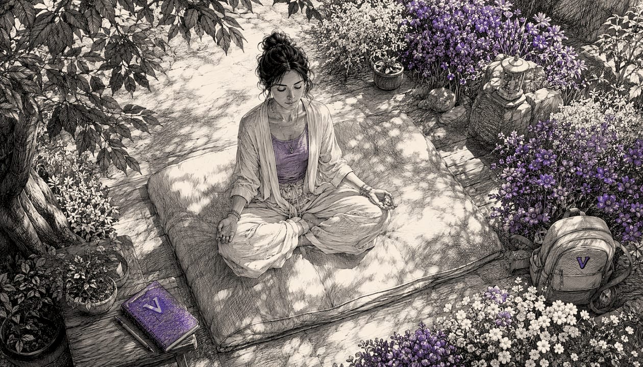 Person visualizing in calm home meditation space