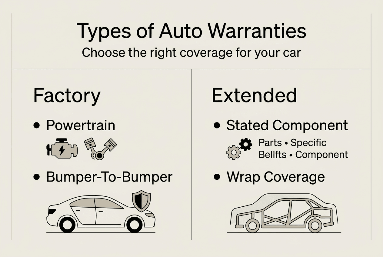Infographic showing main auto warranty types and categories