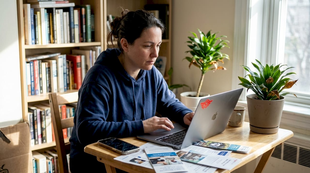 Woman comparing auto warranty providers online