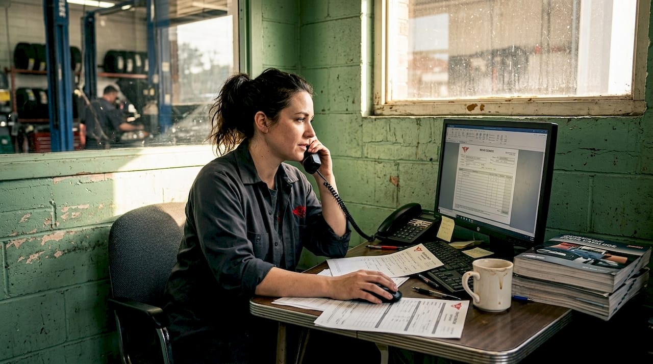 Service advisor reviewing repair costs