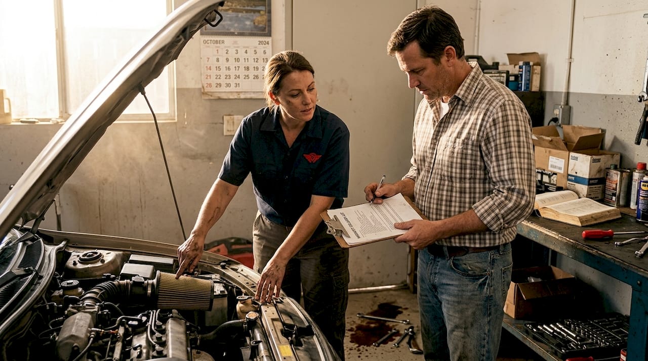 Mechanic explains exclusions to customer