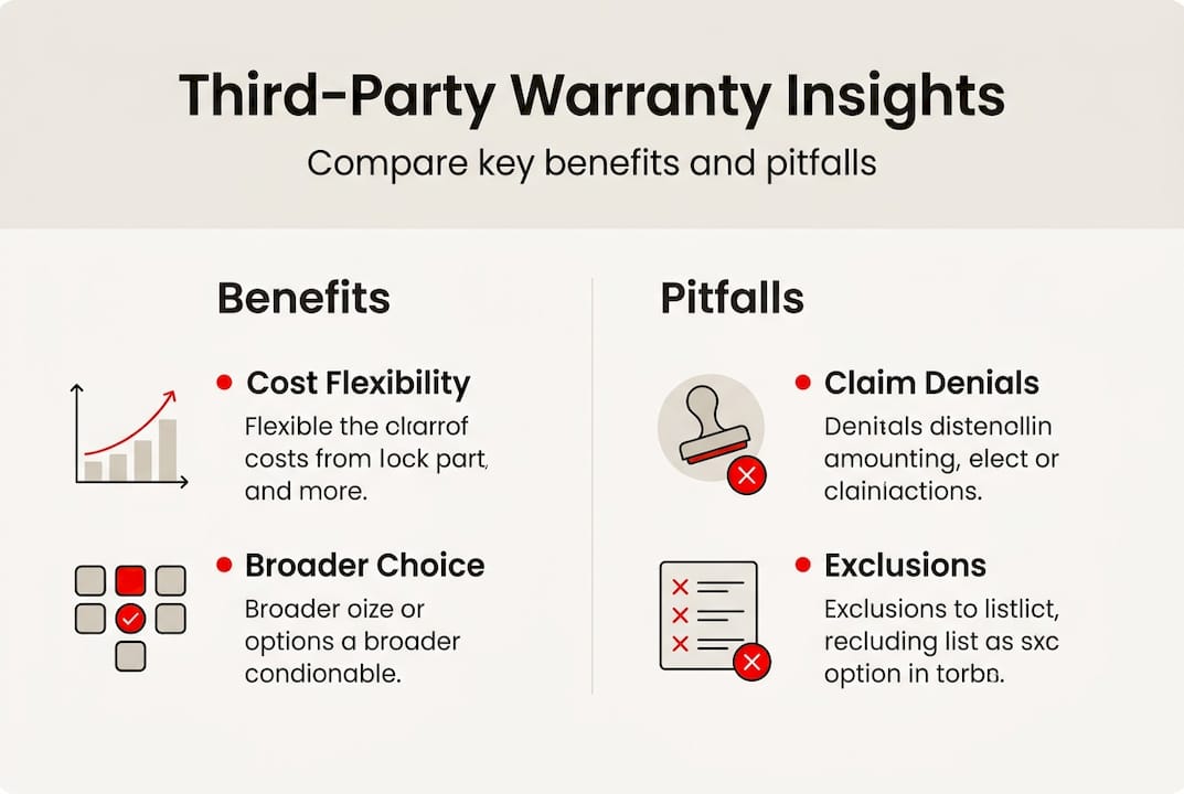 Infographic showing third-party warranty pros and cons