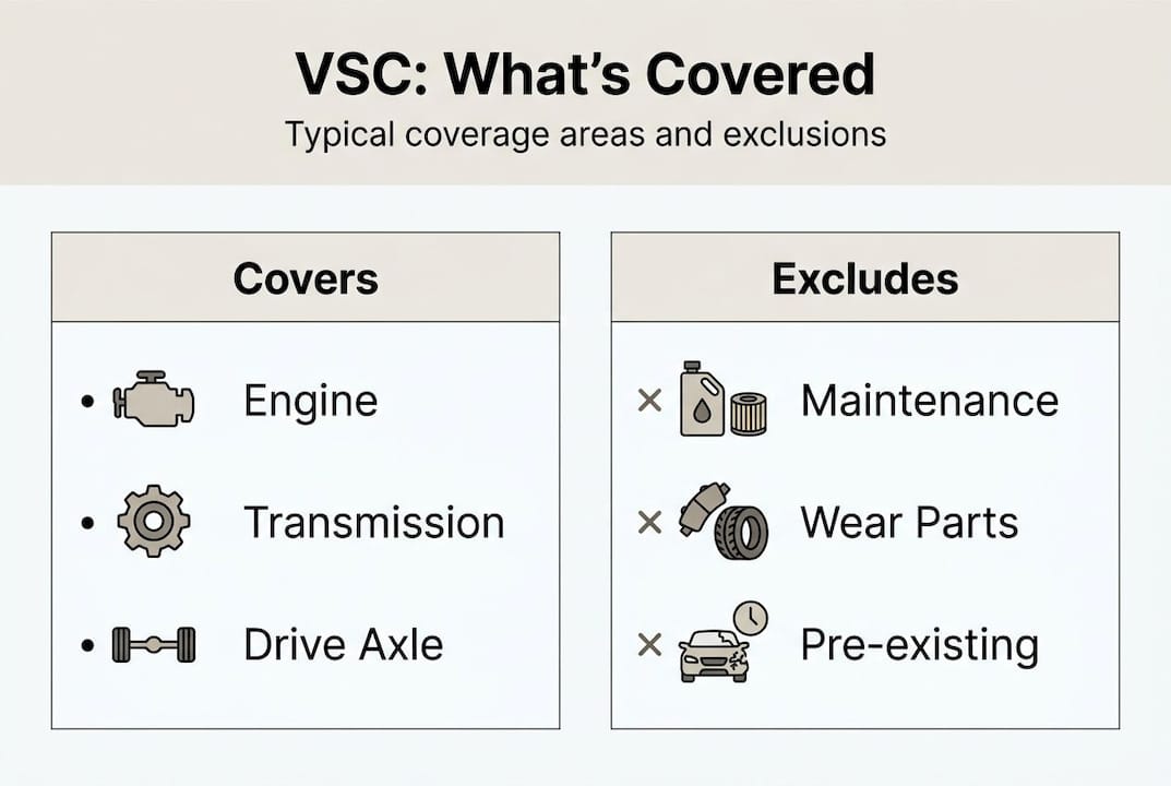 Infographic summarizing VSC coverage and exclusions
