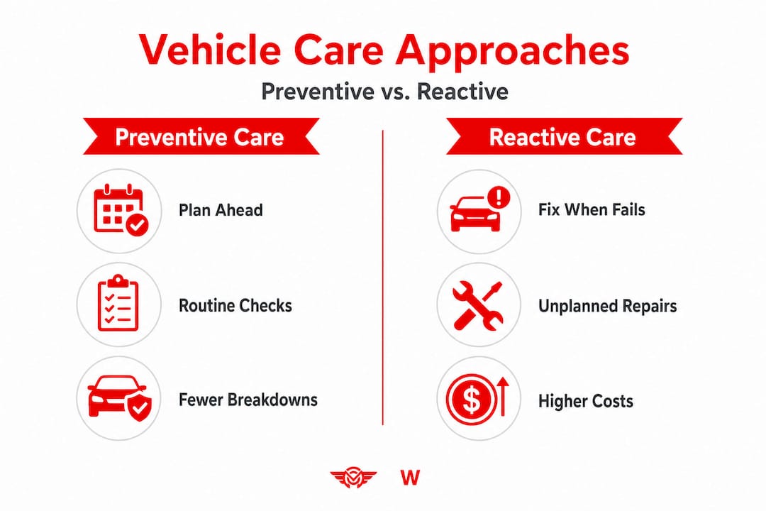 Infographic comparing preventive and reactive vehicle care