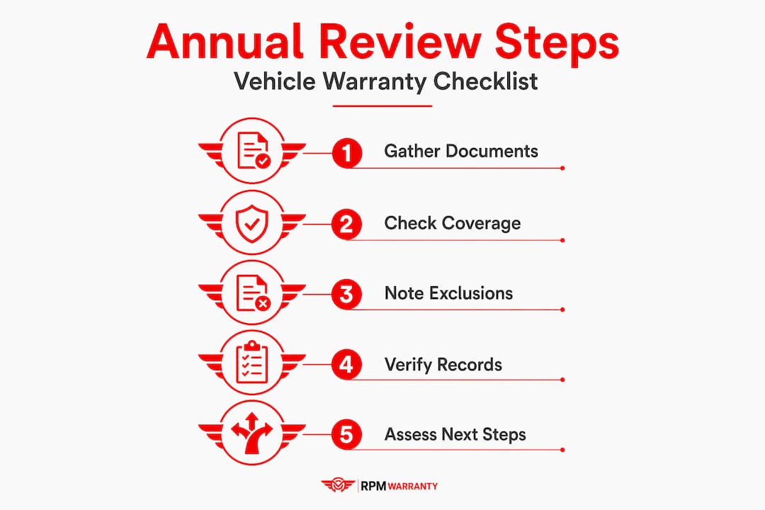 Infographic outlining vehicle warranty review steps