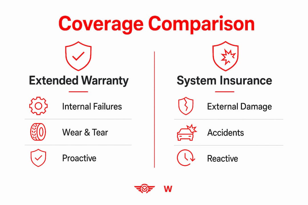 Infographic comparing electrical warranty and insurance