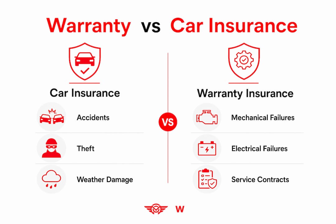 Infographic comparing warranty insurance and car insurance coverage