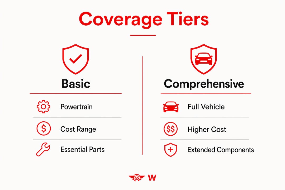 Infographic comparing basic and comprehensive warranty coverage tiers