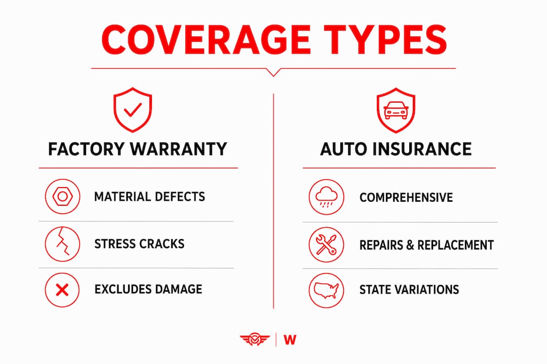 Infographic comparing warranty and insurance windshield coverage