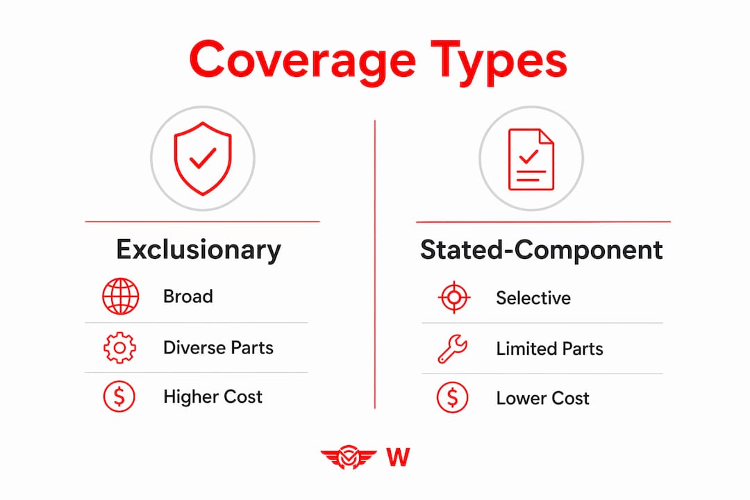 Infographic comparing exclusionary and stated-component vehicle protection types