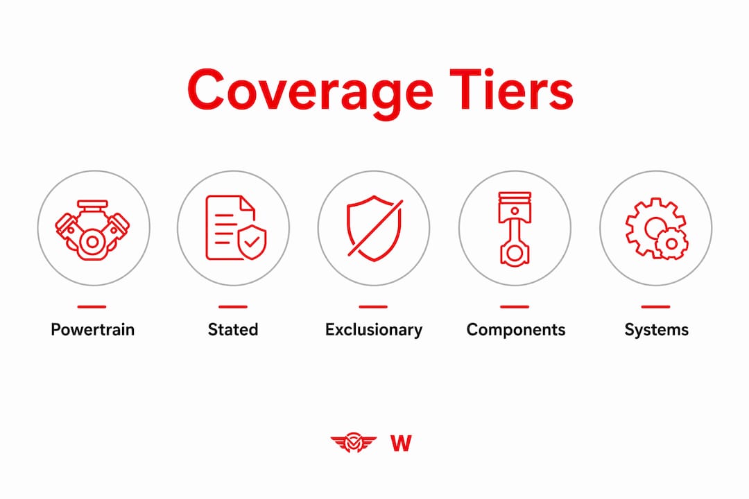 Infographic depicting extended auto warranty coverage tiers with hierarchy layout