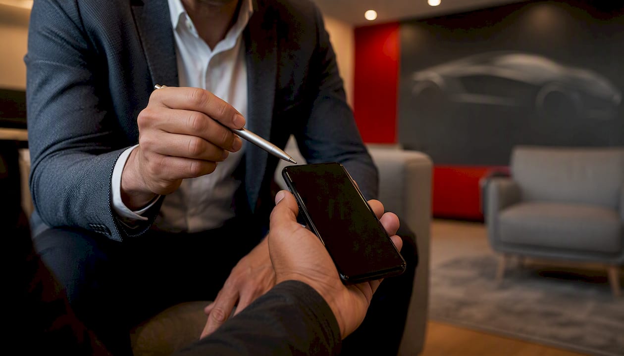 Hands reviewing warranty information on tablet